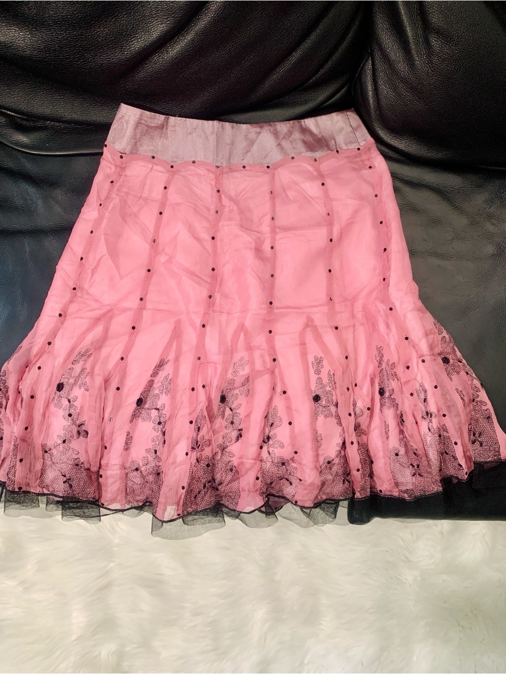 Twenty Pink Skater Skirt with Black Lace Detail